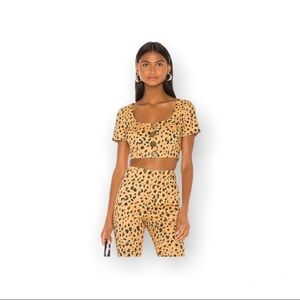 Nicholas Cheetah print linen crop top In Amber multi color